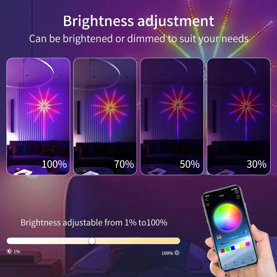 Fireworks LED String Lights USB 5V RGBIC Strip Lights for Festival Wedding Christmas Party Decor Music Sync Dream Meteor Lamp