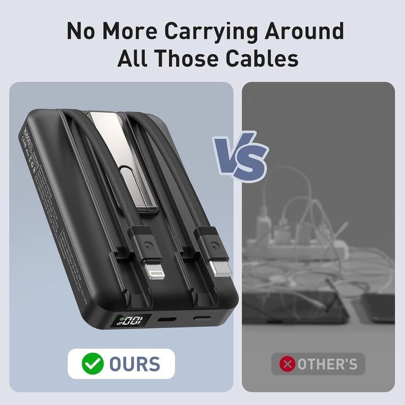 16800mAh Portable Charger: Built-in Cables & LED for iPhone/Android