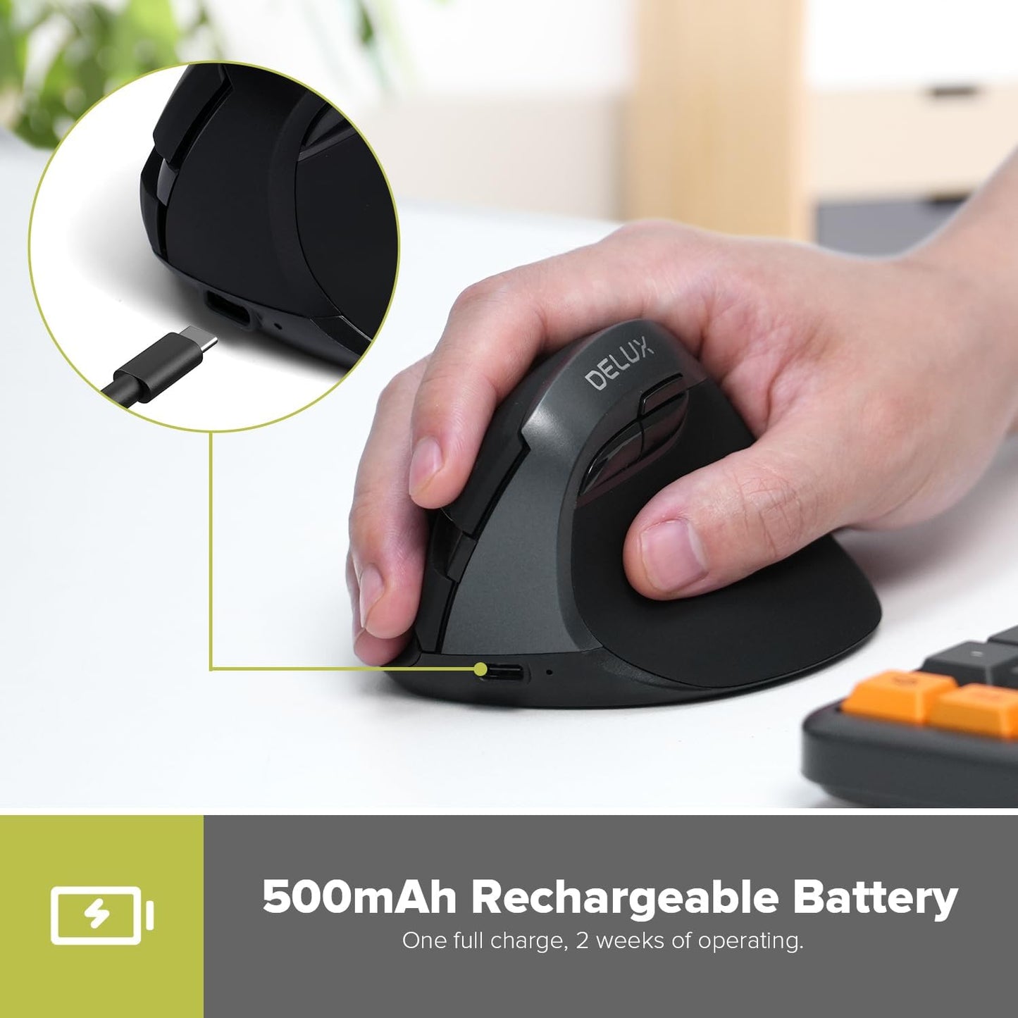 Wireless Vertical Mouse, Small Silent Ergonomic Mouse with BT 5.2 and USB Receiver, 6 Buttons and 4000 DPI, Rechargeable Mouse for Carpal Tunnel (M618Mini-Iron Gray)