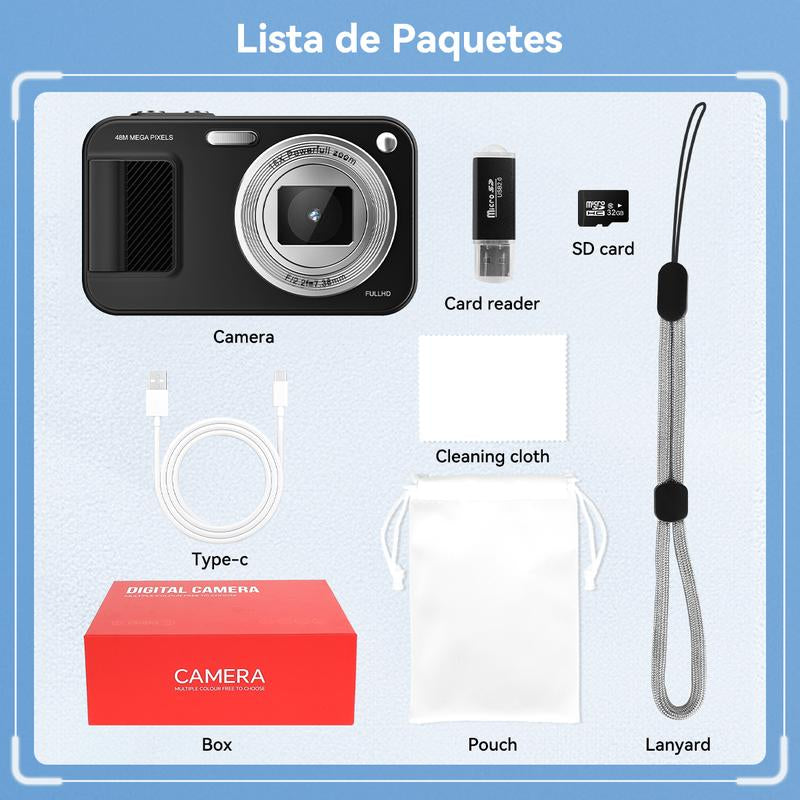 Easy-to-Use 48MP Digital Camera: 1080P Video, 18X Zoom, Auto Focus, Anti-Shake & 2.4" Screen