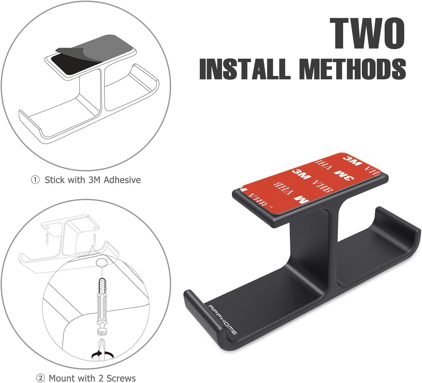 Dual Headset Mount Under Desk: Aluminum, Stick-On for PC Gaming