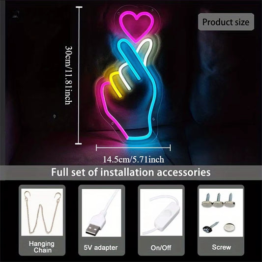 Hand Heart Neon Light LED USB Wall Decor Light for Bedroom Bar Pub Restaurant Birthday Parties Wall Decoration Decor Neon Light