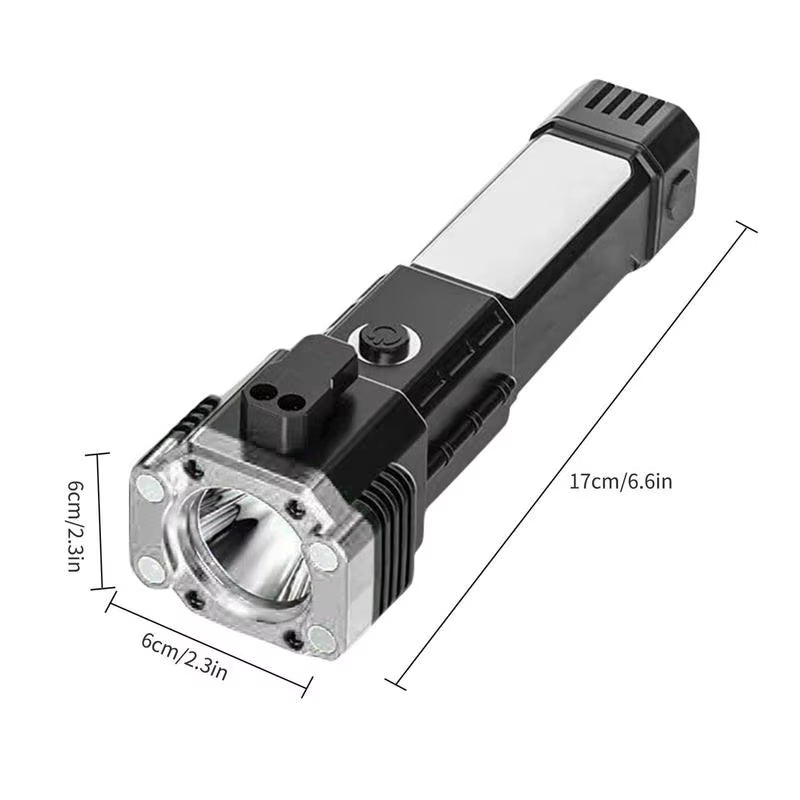Car Safety Hammer Flashlight Seat Belt Cutter and Glass Breaker Rescue Tool LED High Lumens Rechargeable Solar Powered Escape