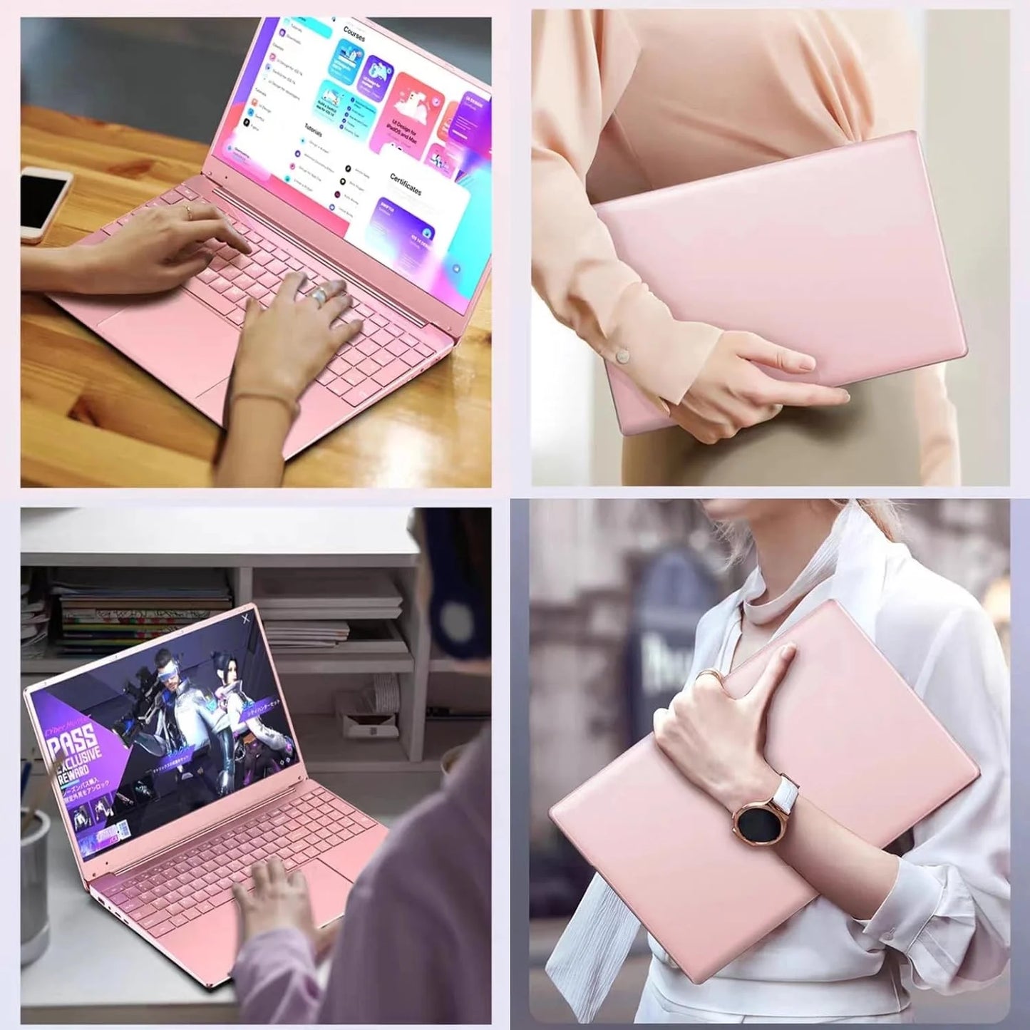15.6" Pink Laptop Windows 11 Pro Office 2024 Intel Celeron ADL-N5095, 16GB RAM, 1TB SSD, Ultra-Thin and Lightweight Student Notebook PC Computer for Work, Backlit Keyboard, Wifi 5, BT 5.0