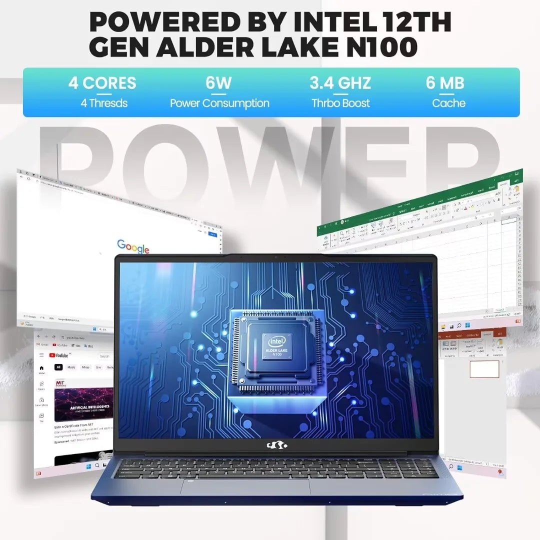 15.6'' FHD Laptop Computer, Windows 11, Intel N100 Processor(Beat to I3 1115G4, up to 3.4Ghz), 8GB RAM 256GB SSD, Fingerprint, Backlit Keyboard, Type-C 65W PD Fast Charger (Blue)