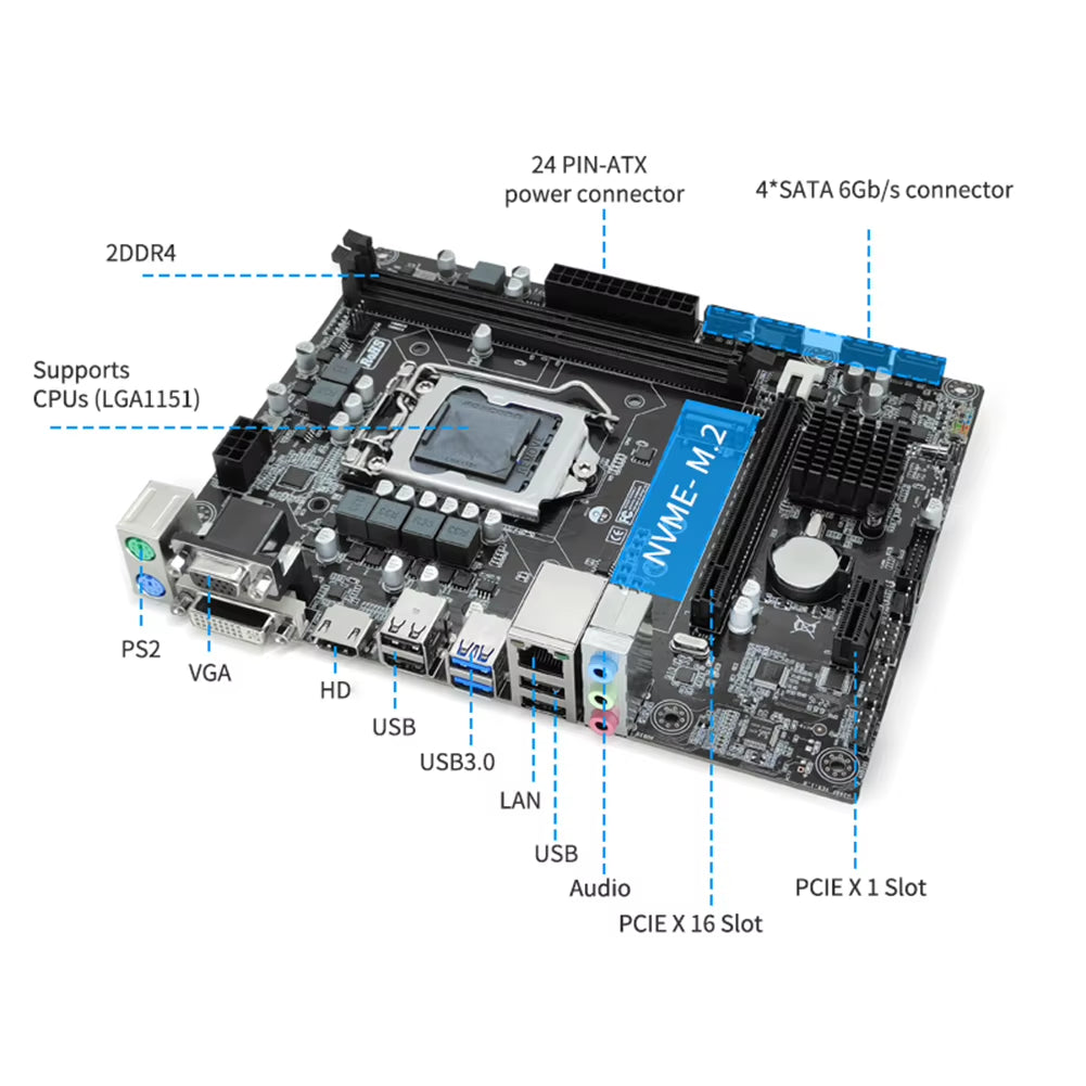 H310 Computer Motherboard 32GB LGA1151 Desktops Motherboard Vga/Hdmi-Compatible/Dvi Ports Micro-Atx DDR4 Motherboard