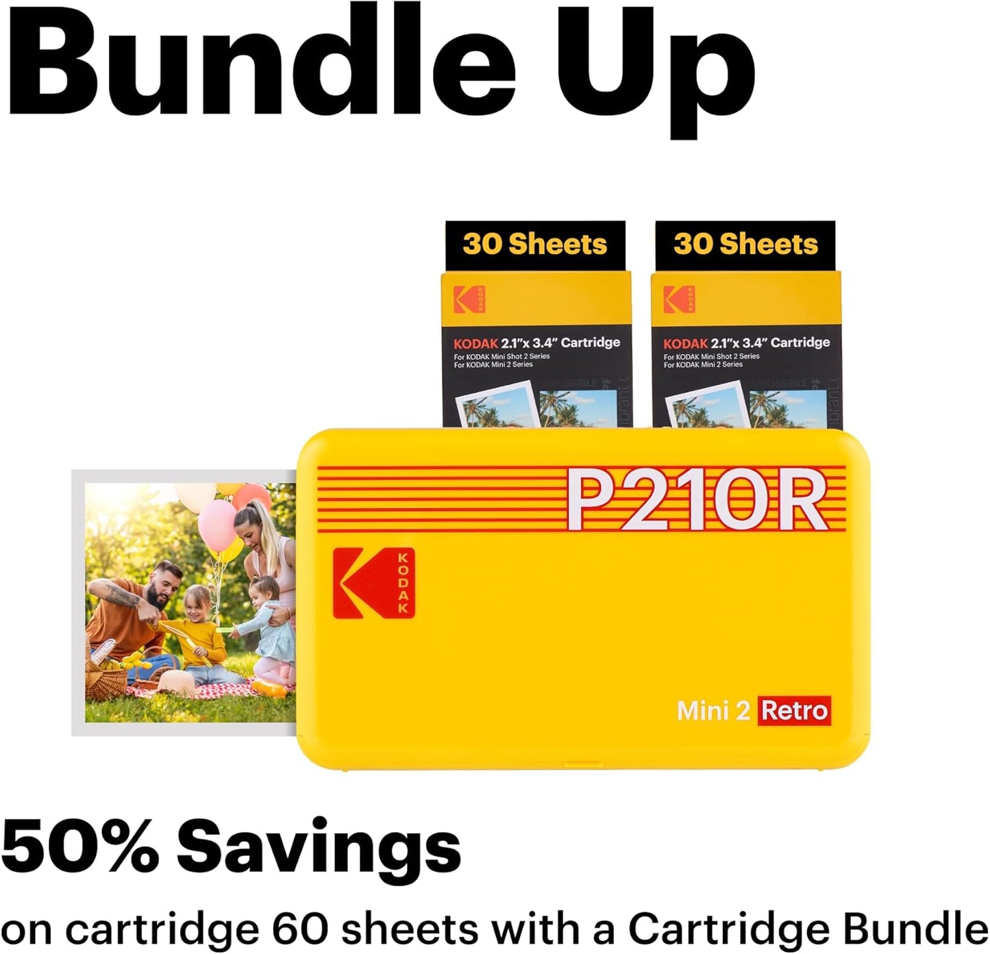 Mini Retro Photo Printer: 68 Sheet Bundle