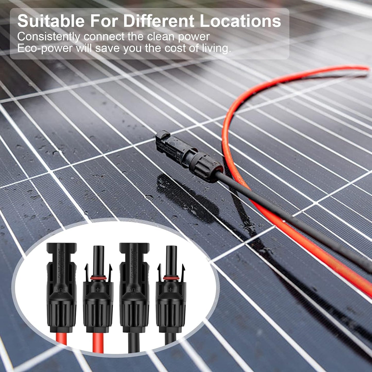 Cable de extensión solar de 10 AWG y 30 pies (rojo y negro) Solución de conectividad solar