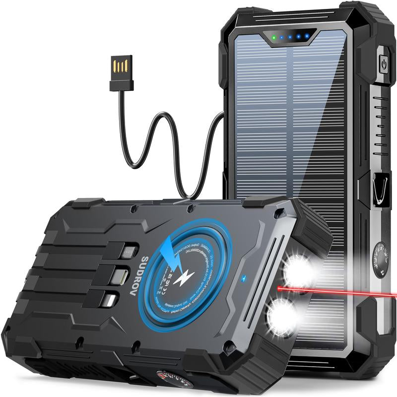 42800mAh Solar Power Bank: Wireless, 4 Cables, 7 Outputs, Fast Charging
