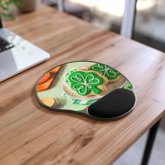 Ergonomic Mouse Pad with Wrist Rest – Shamrock Cookie St. Patrick's Day Design