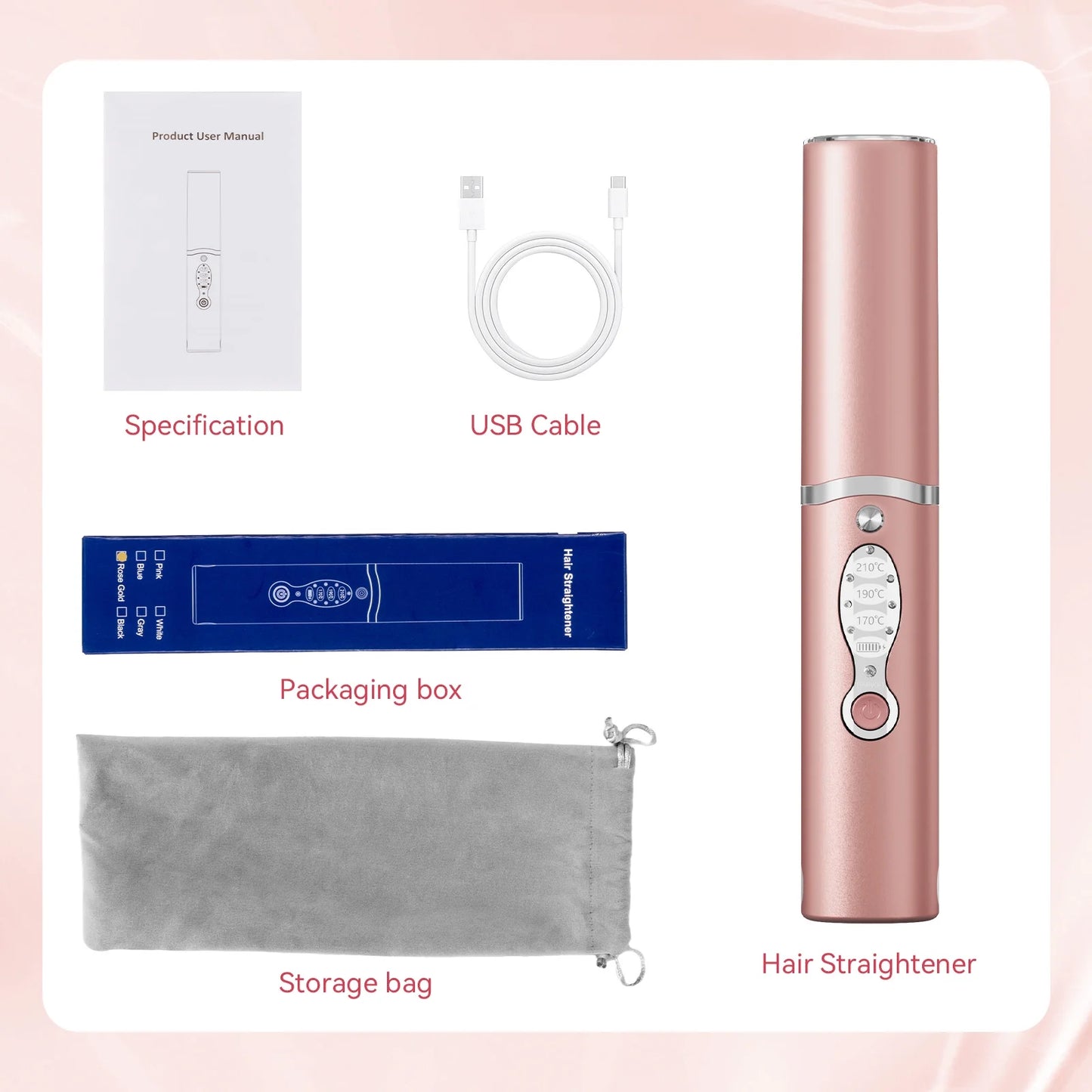 Portable Titanium Flat Iron Hair Straightener, 45 Second Fast Heating, 3 Temperature Adjustable,10 Mins Auto-Off Design Travel-Friendly, Easy to Use,Rose Gold
