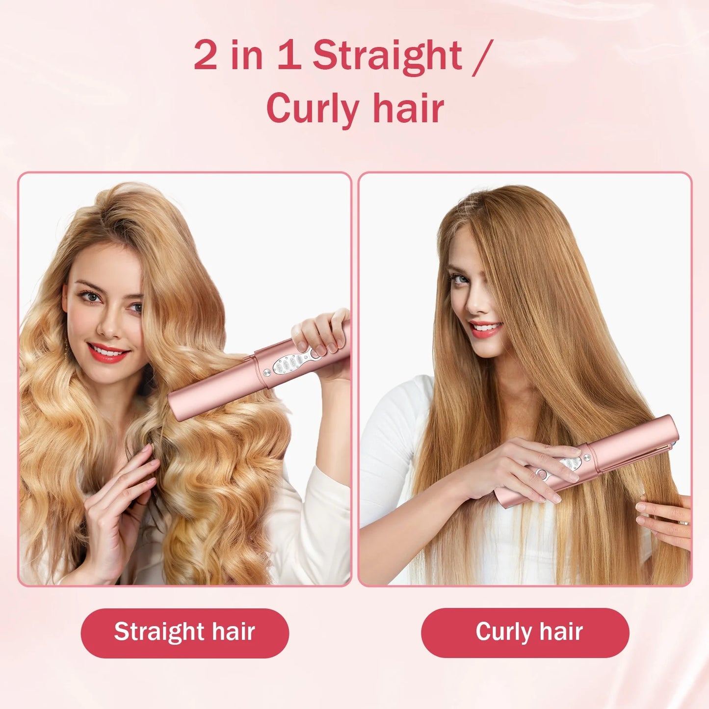 Portable Titanium Flat Iron Hair Straightener, 45 Second Fast Heating, 3 Temperature Adjustable,10 Mins Auto-Off Design Travel-Friendly, Easy to Use,Rose Gold