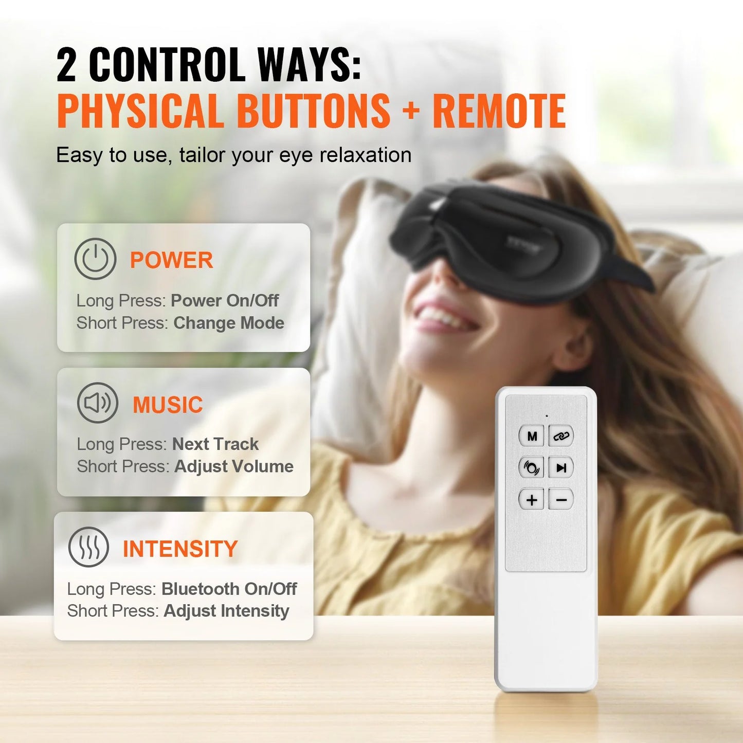 VEVOR Heated Eye Massager: 5 Modes, Bluetooth Music & Remote Control