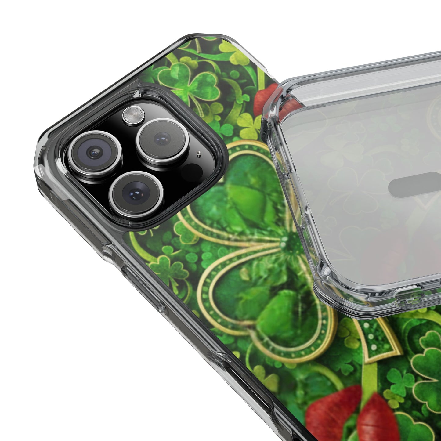Clear Magnetic Phone Case – Shamrock Kiss St. Patrick’s Day Print