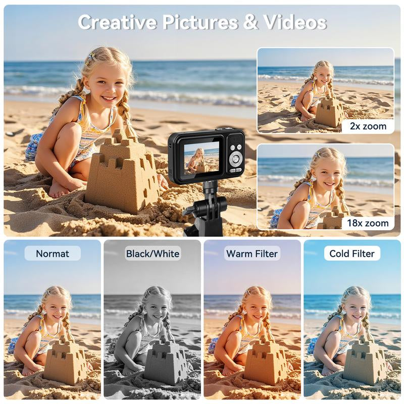 Easy-to-Use 48MP Digital Camera: 1080P Video, 18X Zoom, Auto Focus, Anti-Shake & 2.4" Screen