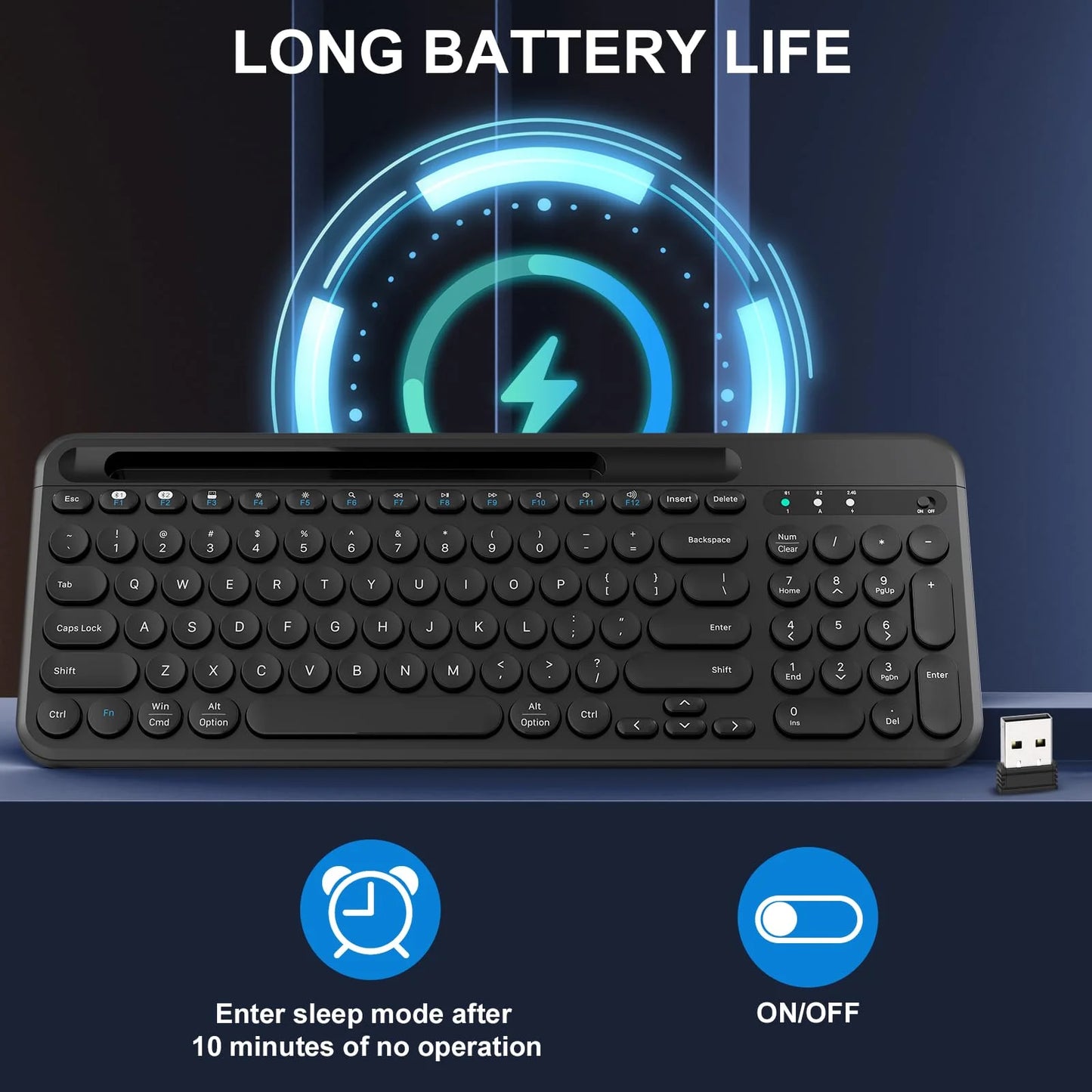Bluetooth Keyboard, Dual Mode (BT 5.1+2.4G) Wireless Keyboard, Silent Computer Keyboard for Windows PC Laptop Ipad Smartphone Tablet Android Mac, Black