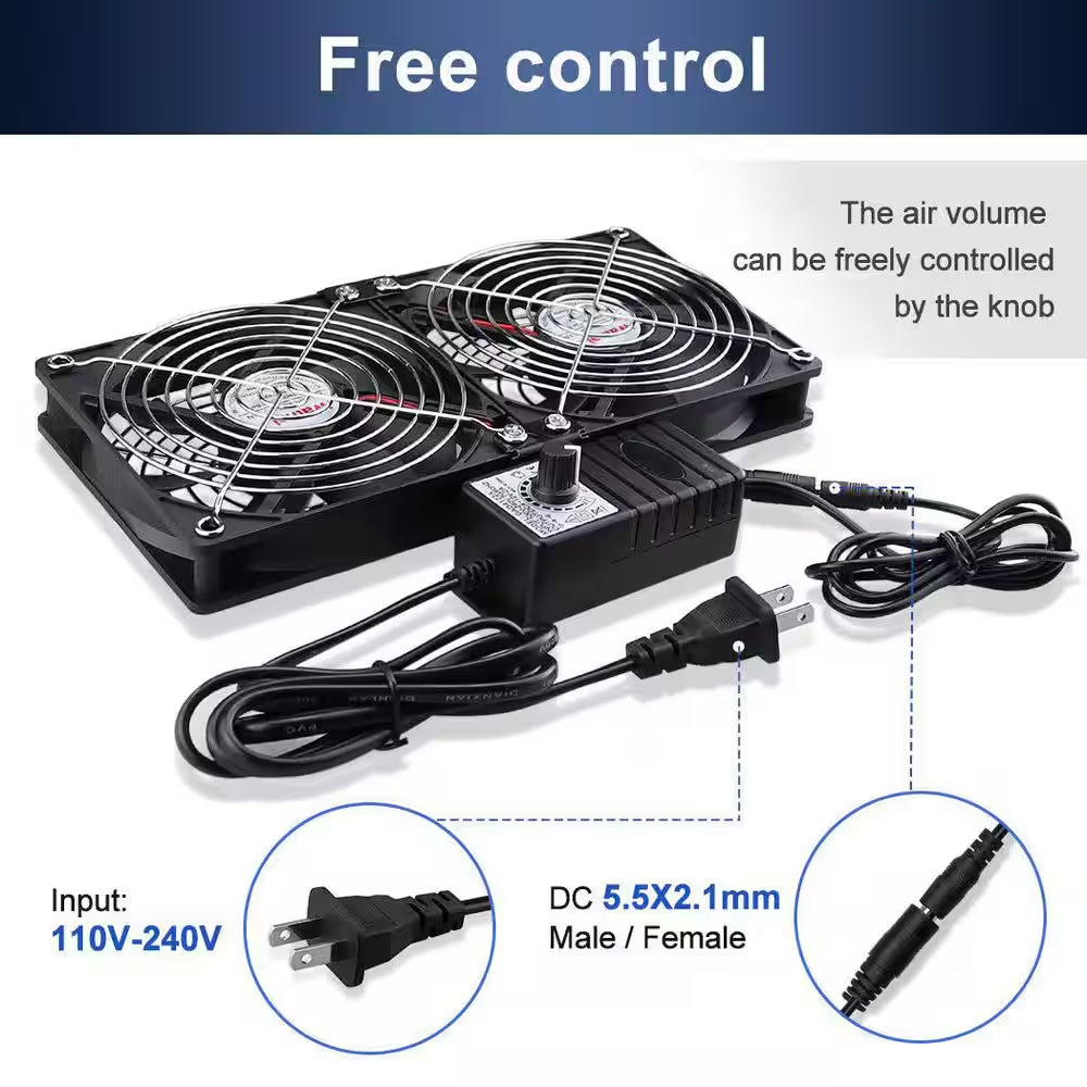 Big Airflow 2 X 120 Mm 240 Mm Computer Fan with AC Plug Cabinet Fan 110-Volt 240-Volt AC Power Supply