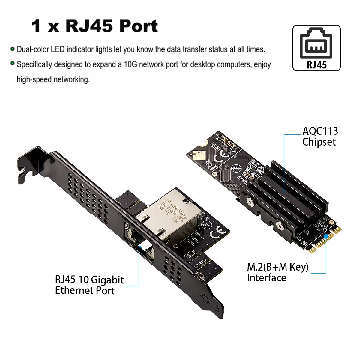 M.2 B+M Single-Port 10Gbe Network Card RJ45 Ethernet Network Adapter AQC113 Industrial Control Grade Server Network Card