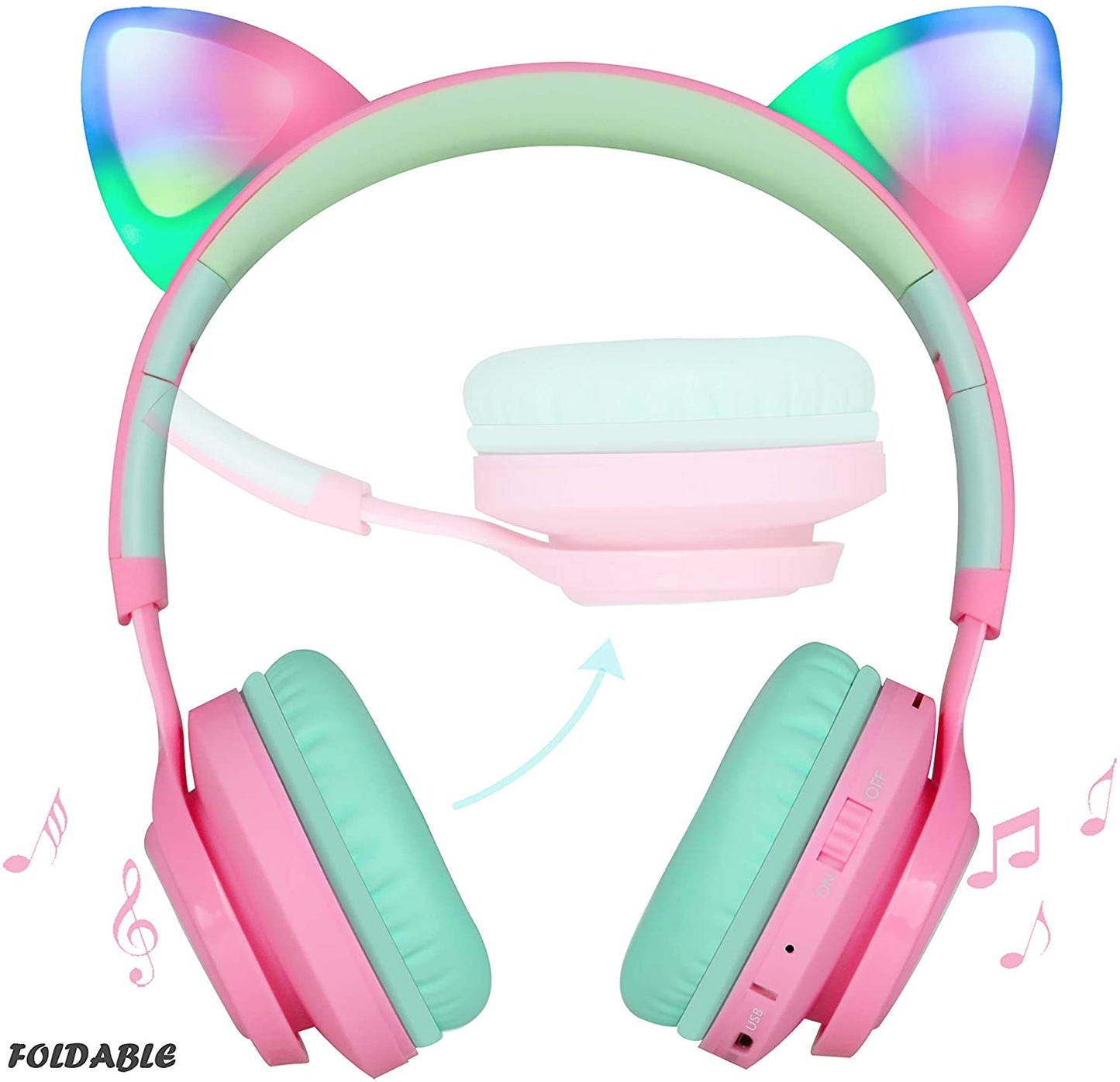 Cat Ear Bluetooth Headphones with LED Lights