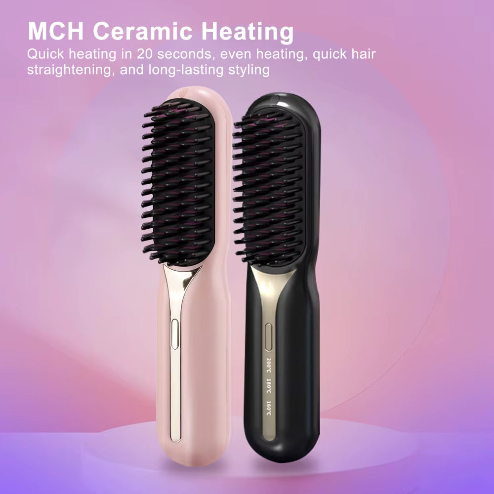 Cordless Professional Hair Straightener Hot Heating Comb Electric Brush for Hair Smoothing Iron Negative Ion Hair Styling Tool