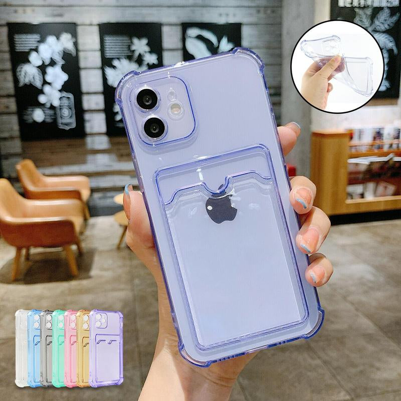 Clear Protective iPhone Case: Card Holder, Shockproof for 15/13/12/11 Pro Max