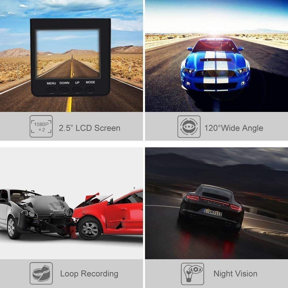 2.5" Wide Angle Car Dash Cam - HD Video Recording for Vehicle Safety