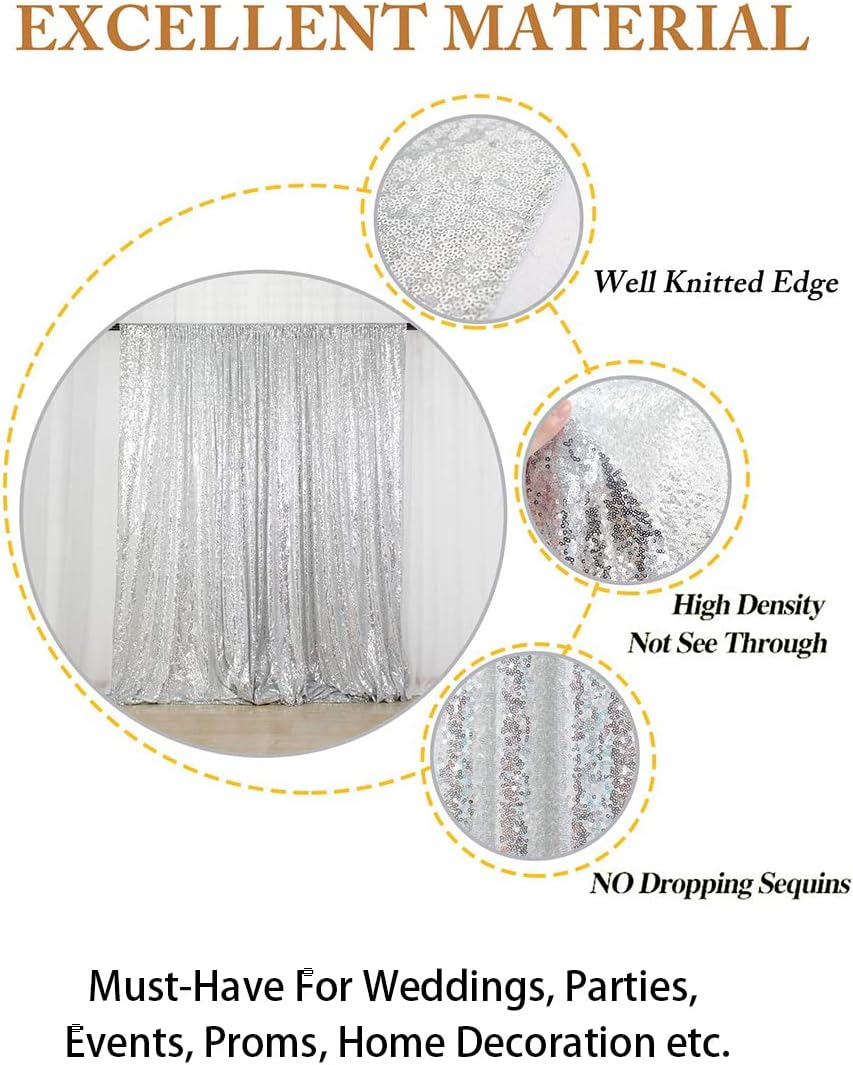 8Ftx10Ft Silver Sequin Backdrop | Wedding & Birthday Party Photo Background | Glitter Curtains for Photography | Sparkly Shimmer Backdrop | Durable & Elegant Background