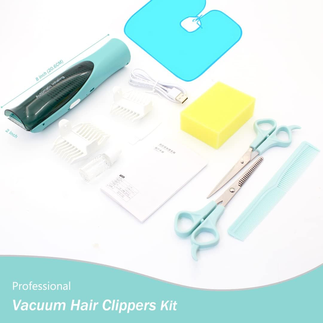Cordless Vacuum Hair Clipper for Baby,Wireless Beard & Hair Trimmer,Rechargeable Waterproof Home Haircut Kit Kids & Men, Automatic Hair Suction, with Professional Hair Scissors