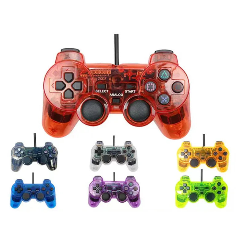 For Sony PS2 Wired Game Controller with Dual Vibration Transparent Color Snowflake Button PS2 Game Controller