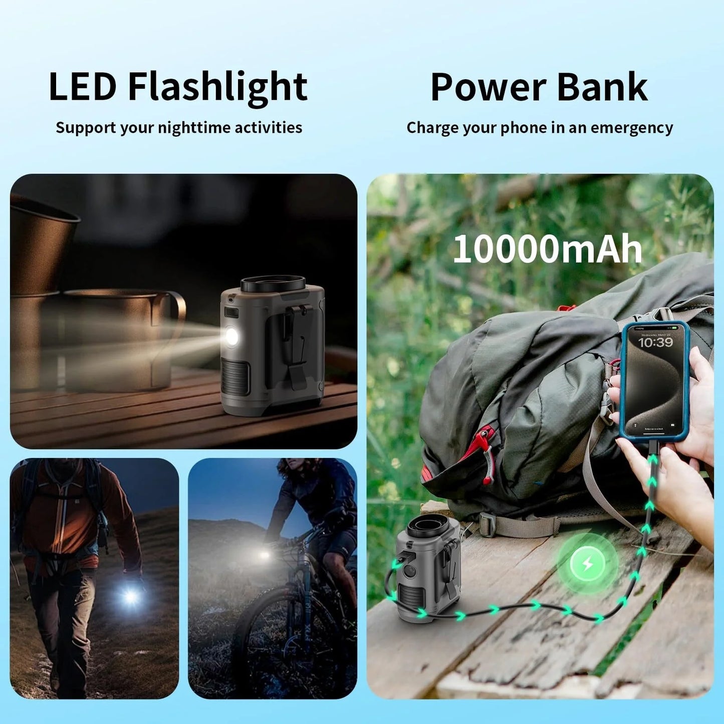 10000Mah Portable Waist Fan Clip on Wearable Belt Personal Fan Rechargeable Battery Powered with 5 Speeds and Flashlight, Neck Fan Hands Free, 40 Hours Cooling for Outdoor/Camping/Travel/Hiking (Gray)