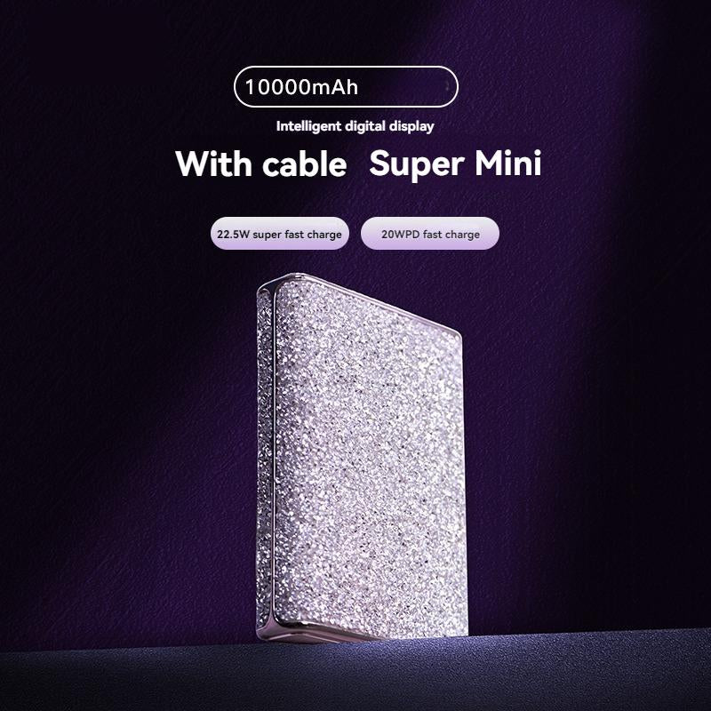10000mAh Bling Portable Charger: USB-C Cable, iPhone & Android Compatible