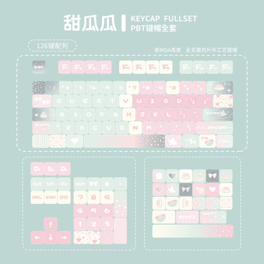 MOA Profile Sweet Watermelon Keycap 126 Keys Summer Small Fresh Mechanical Keyboard Caps for Girls Green Pink Cute PBT Keycaps
