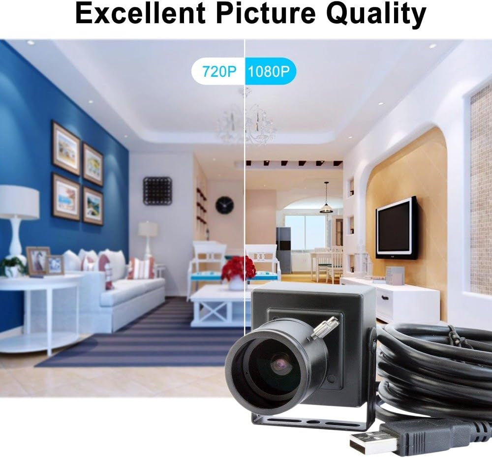 1080P USB Zoom Camera with 2.8-12Mm Manual Lens, HD Mini Camera 100Fps/60Fps/30Fps CMOS OV2710 Portable USB Webcam with Metal Case for PC & Laptop