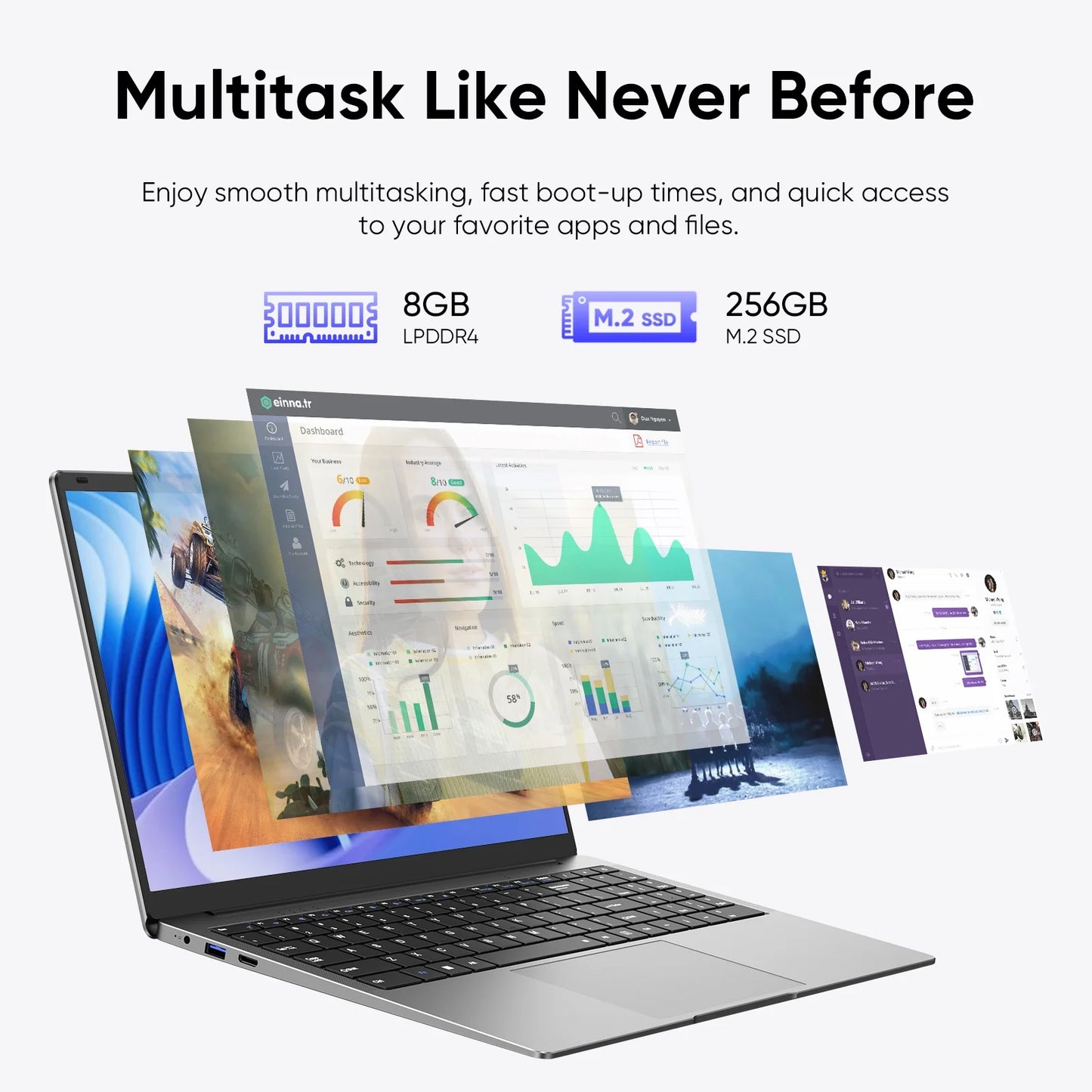 15.6" Laptop Computer,8Gb RAM 256GB Ssd,Windows 11 Pro Bussiness Notebook PC,MS Office 365,Intel Celeron N4000(Up to 2.6Ghz) 100% Srgb Screen,2.4G/5G Dual Band Wifi
