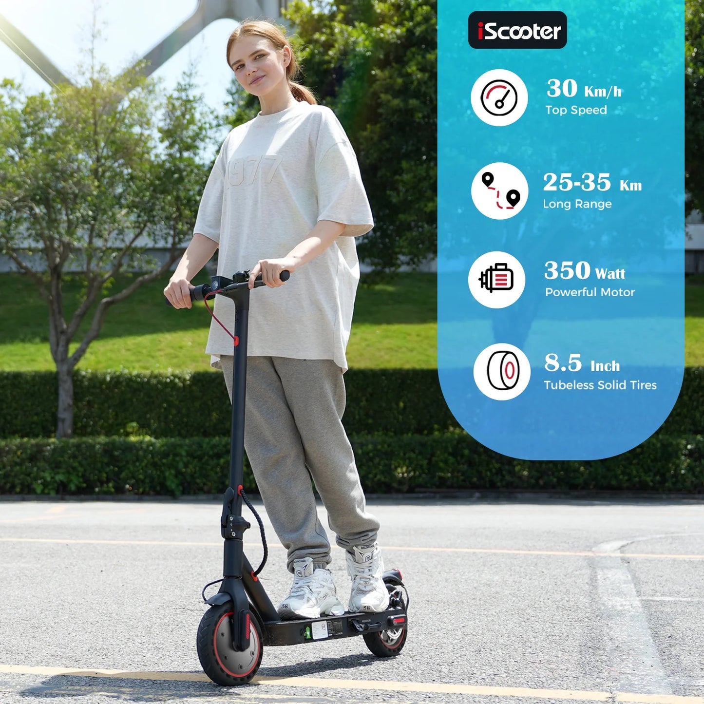 21 Mile Range Electric Scooter: 19 MPH, Foldable, Dual Brake, App Control, 350W