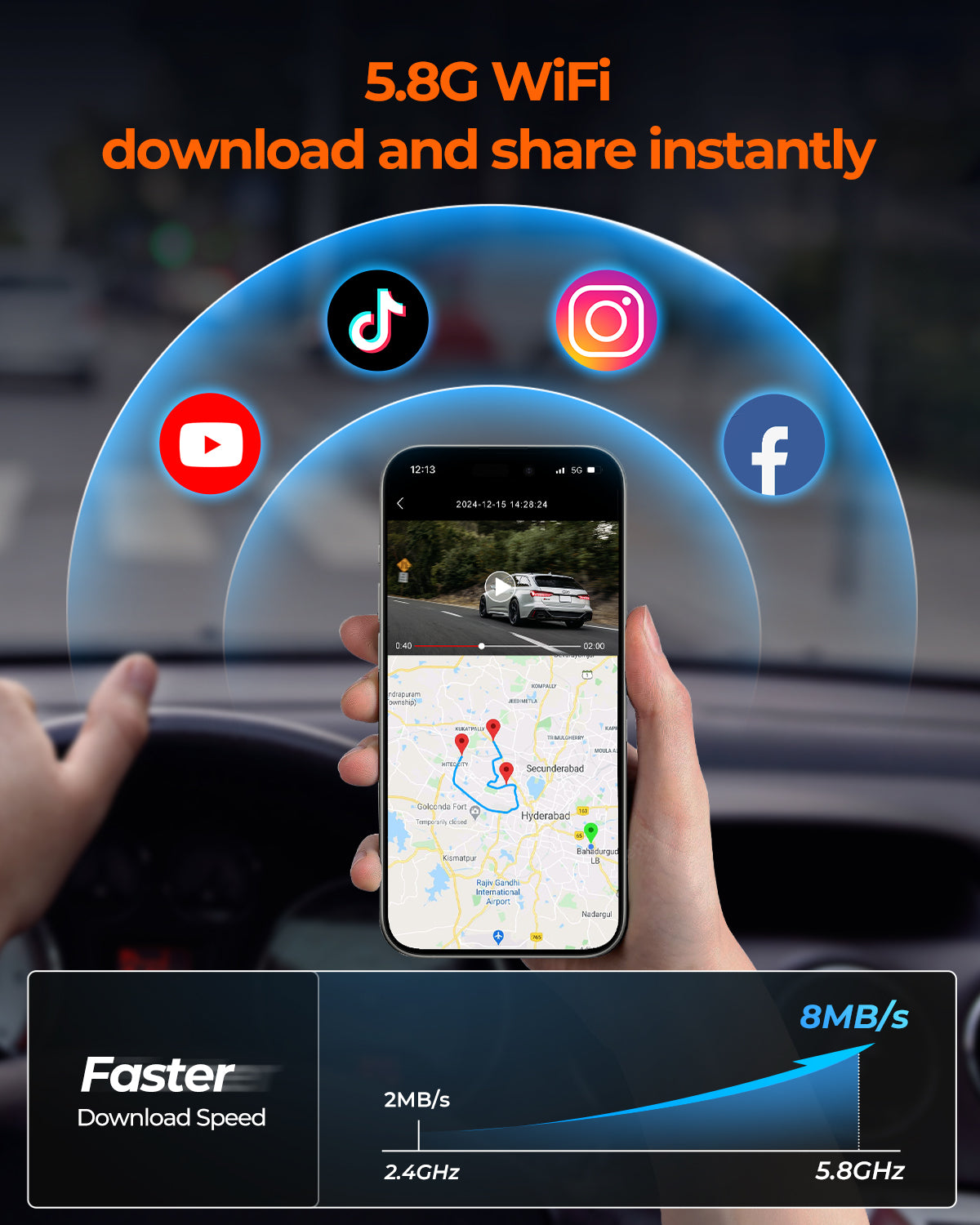 M4 Quad Mirror Dash Cam - 12" Touchscreen with 1080P 4-Camera System