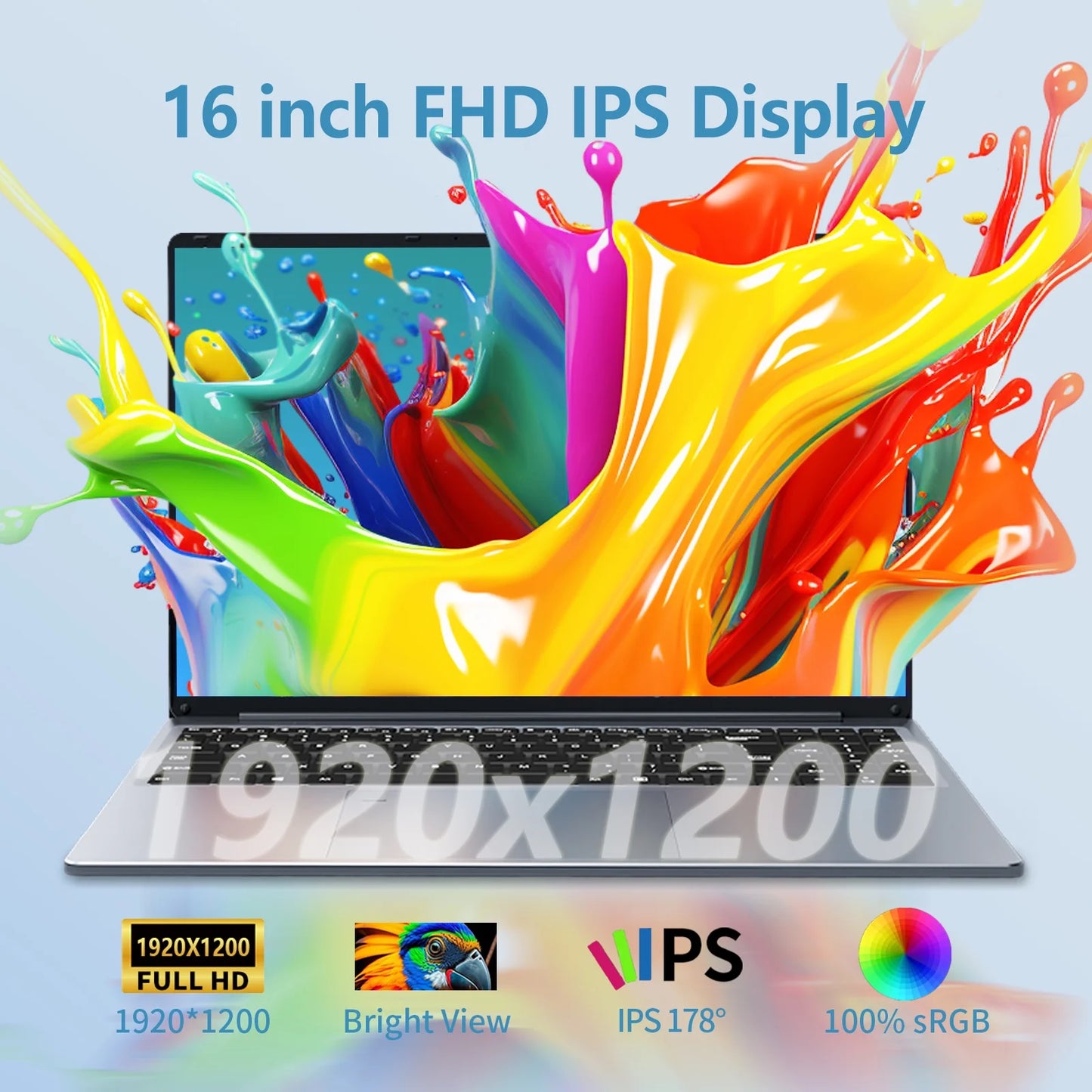 16 Inch FHD 1920 * 1200 Laptop Computer 16GB RAM 1TB SSD N100 Processor 180 Angle Open Backlit Keyboard Windows 11 Pro Fingerprint Unlock UHD Graphics