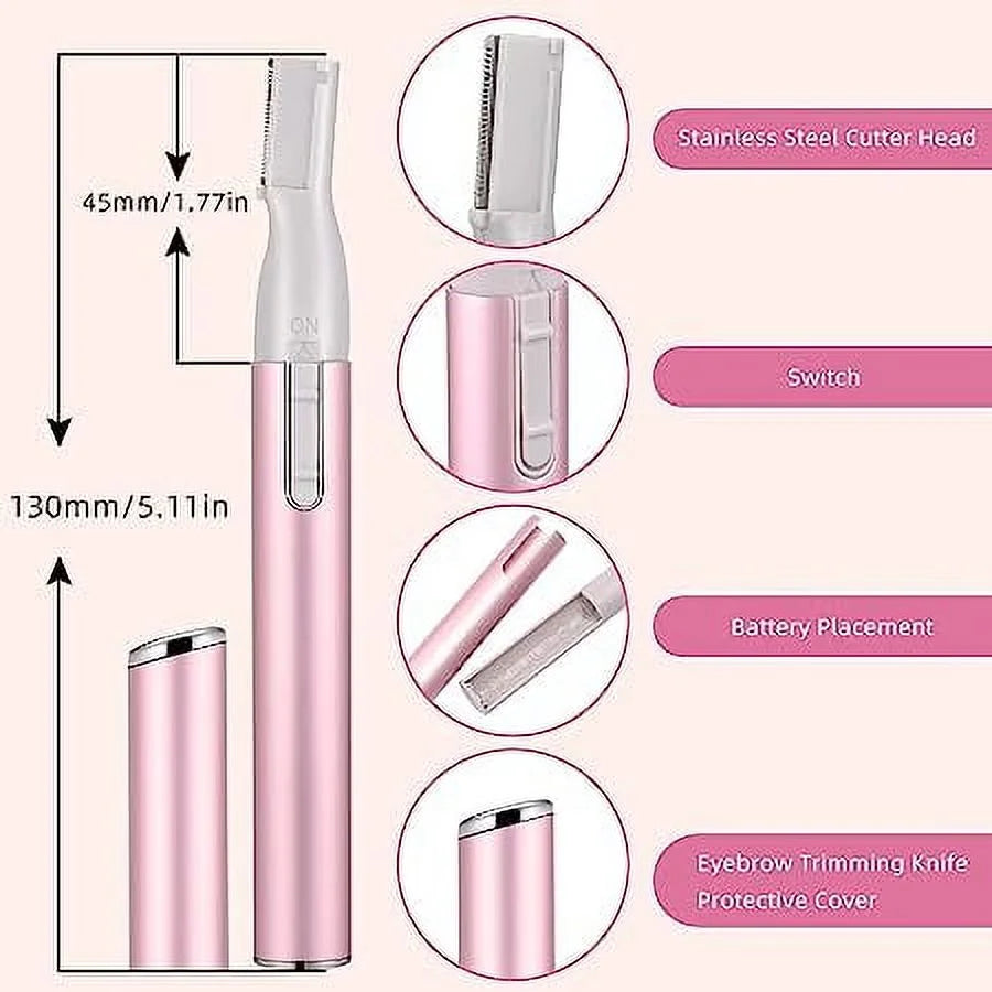 Electric Eyebrow Trimmer Women'S Eyebrow Shaver Painless Eyebrow Razor Facial Hair Trimmer, Battery-Operated Facial Hair Remover for Eyebrow Trimmer, Leg Hair, Armpit Hair-Pink