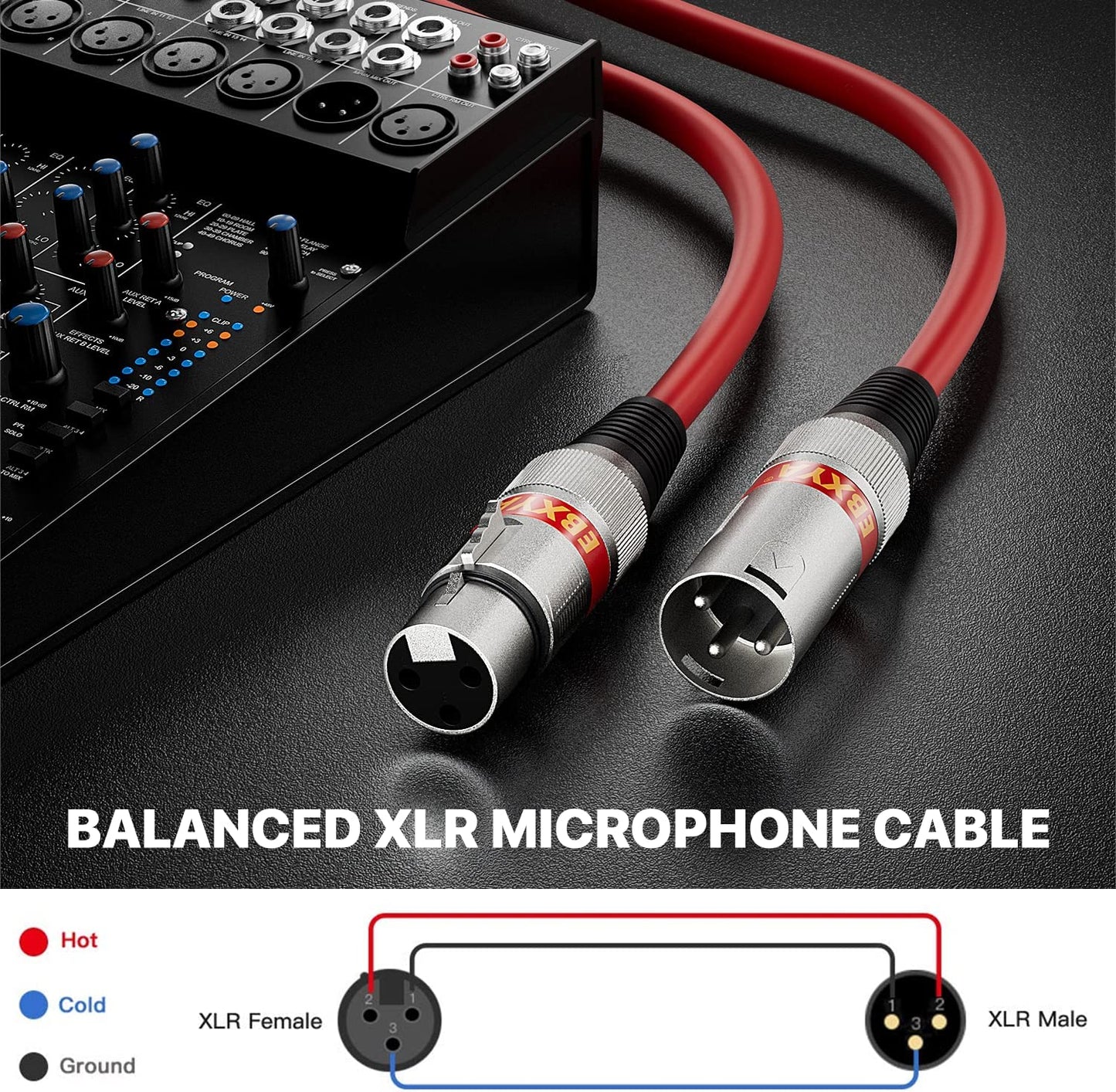 XLR Cables 25Ft 6 Packs - XLR Male to Female 3 Pins Balanced Microphone Cable (Red, Orange, Yellow, Green, Blue, Purple)