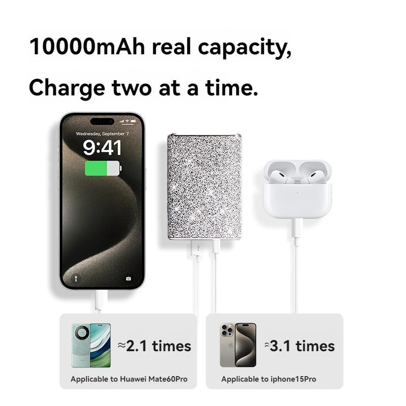 10000mAh Bling Portable Charger: USB-C Cable, iPhone & Android Compatible
