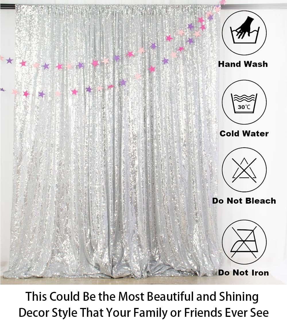 8Ftx10Ft Silver Sequin Backdrop | Wedding & Birthday Party Photo Background | Glitter Curtains for Photography | Sparkly Shimmer Backdrop | Durable & Elegant Background