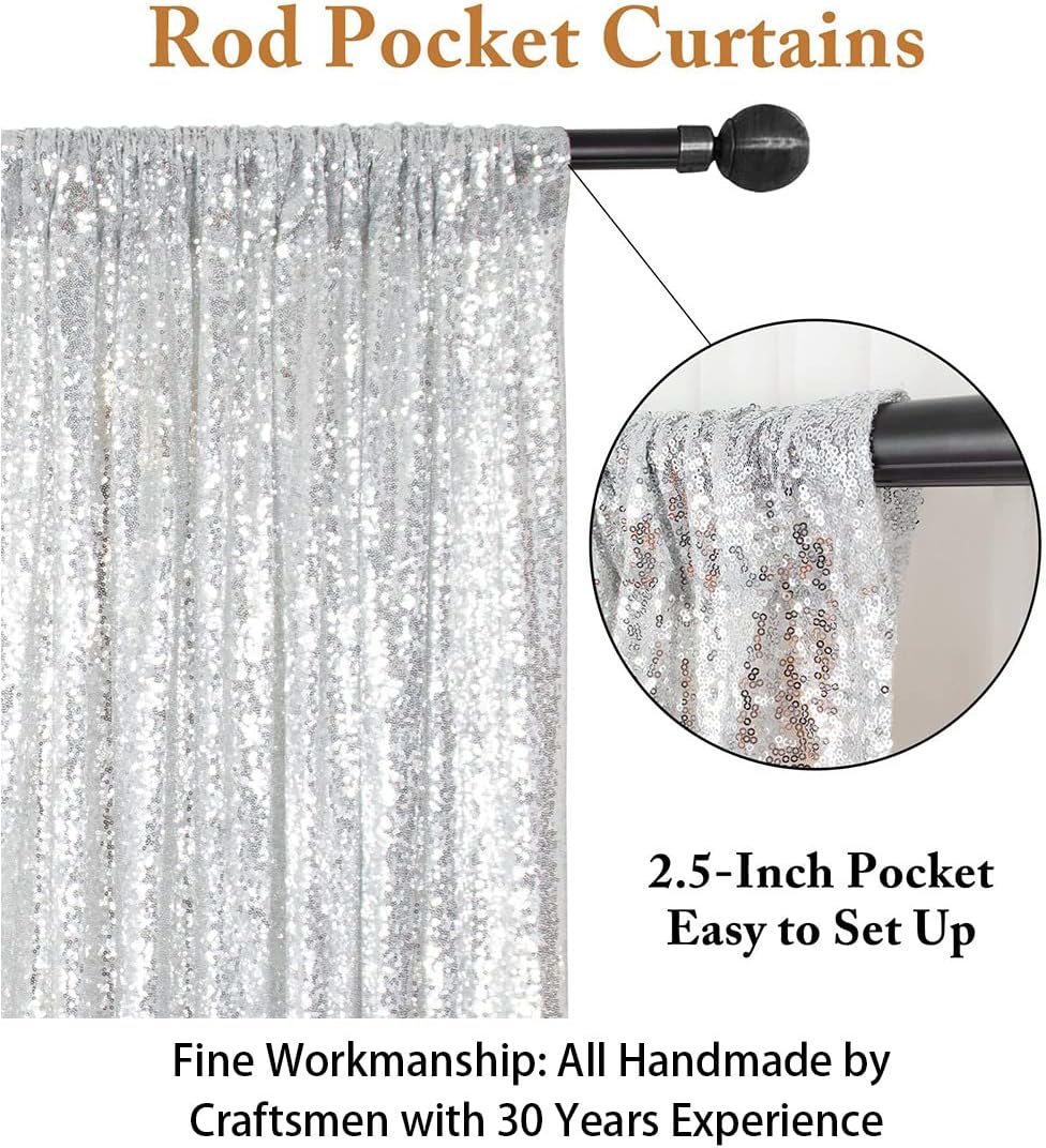 8Ftx10Ft Silver Sequin Backdrop | Wedding & Birthday Party Photo Background | Glitter Curtains for Photography | Sparkly Shimmer Backdrop | Durable & Elegant Background