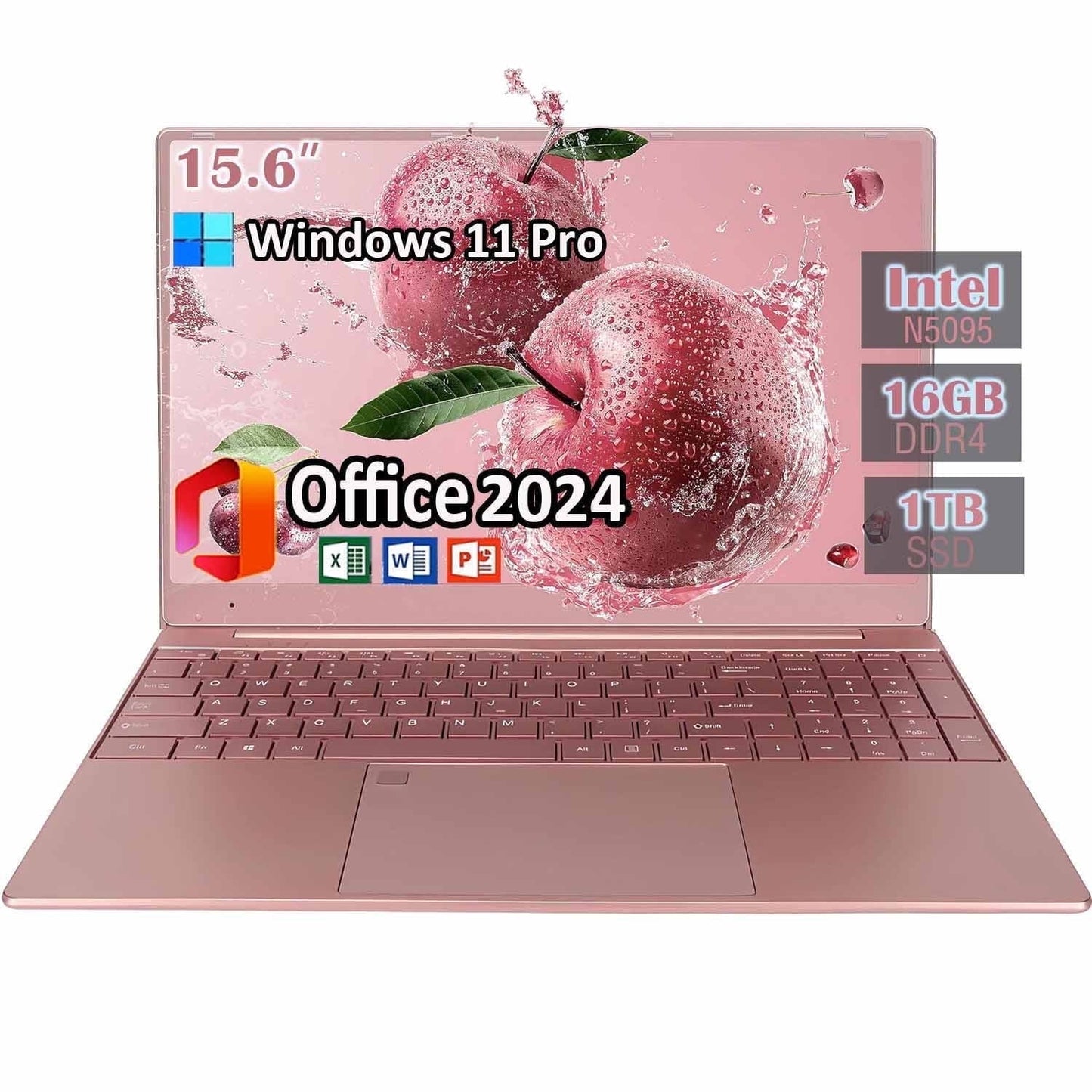 15.6" HD Student Laptop Computer Free Office 2024 Windows 11 Pro 16G DDR4 RAM 1TB SSD Large FHD IPS Screen Business Laptop Computer Intel Celeron N5095 Backlit KB