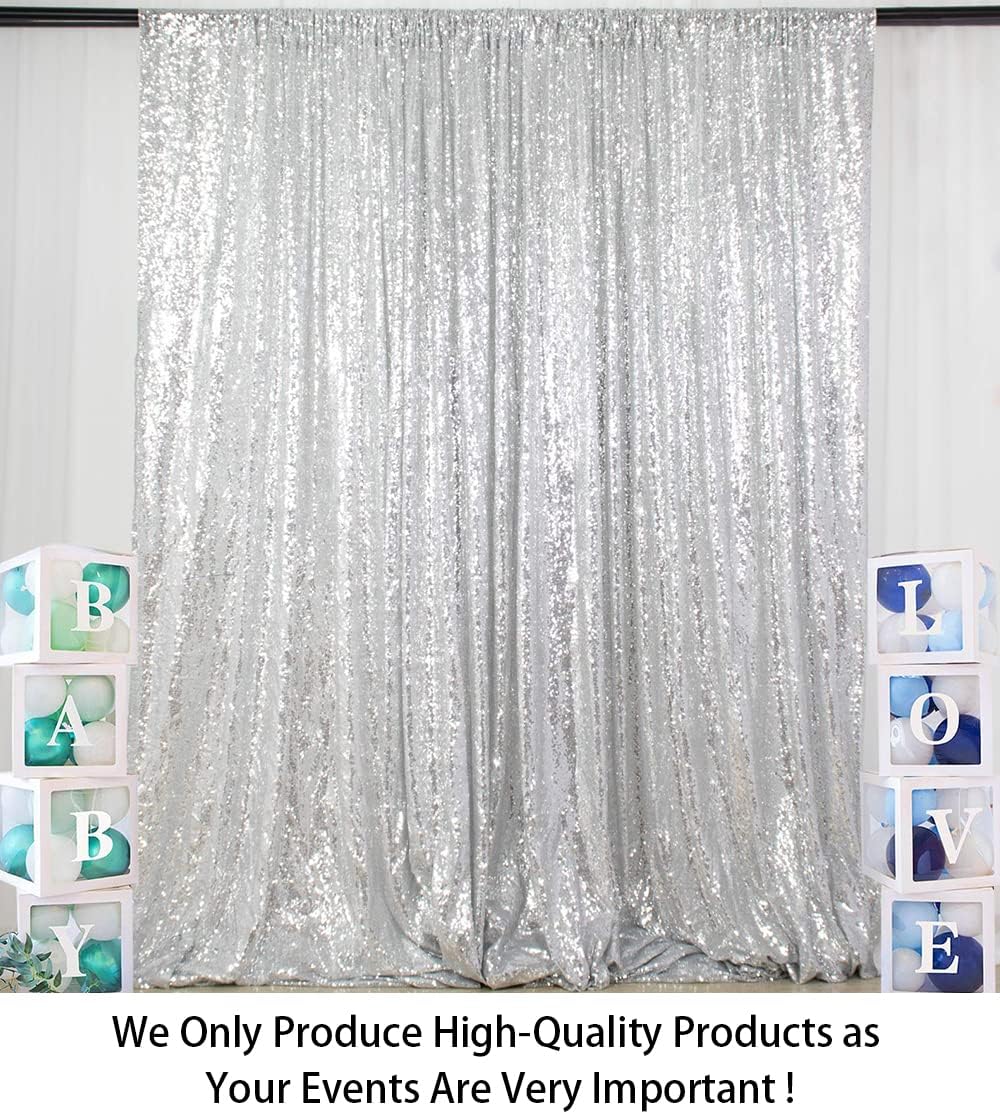 8Ftx10Ft Silver Sequin Backdrop | Wedding & Birthday Party Photo Background | Glitter Curtains for Photography | Sparkly Shimmer Backdrop | Durable & Elegant Background
