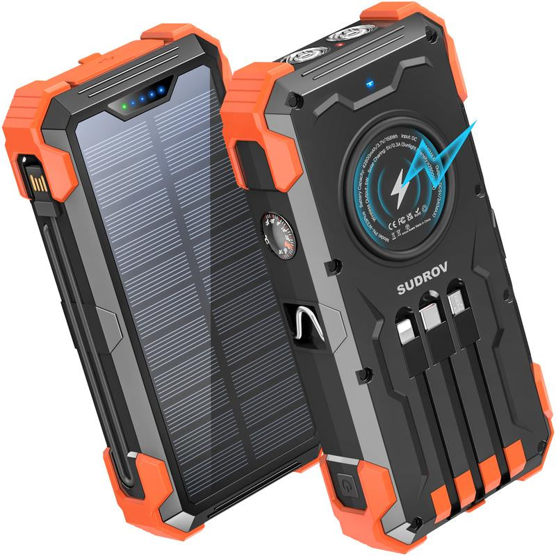 42800mAh Solar Power Bank: Wireless, 4 Cables, 7 Outputs, Fast Charging