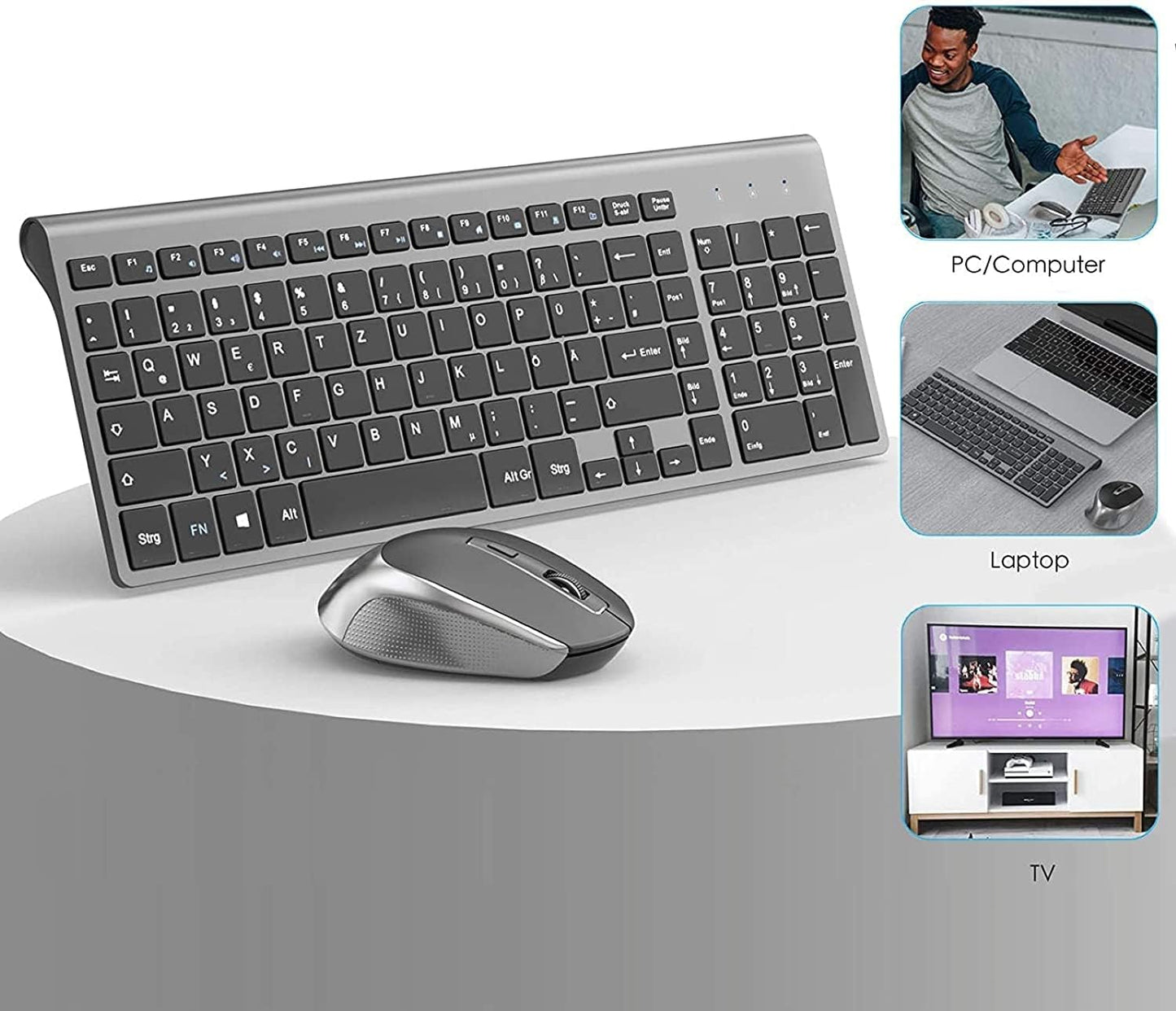 Wireless Keyboard Mouse Combo, 2.4G Ergonomic Computer Keyboard,Ergonomic Wireless Mouse for Pc,Windows, Laptop, Desktop, Chromebook,Mac-Grey