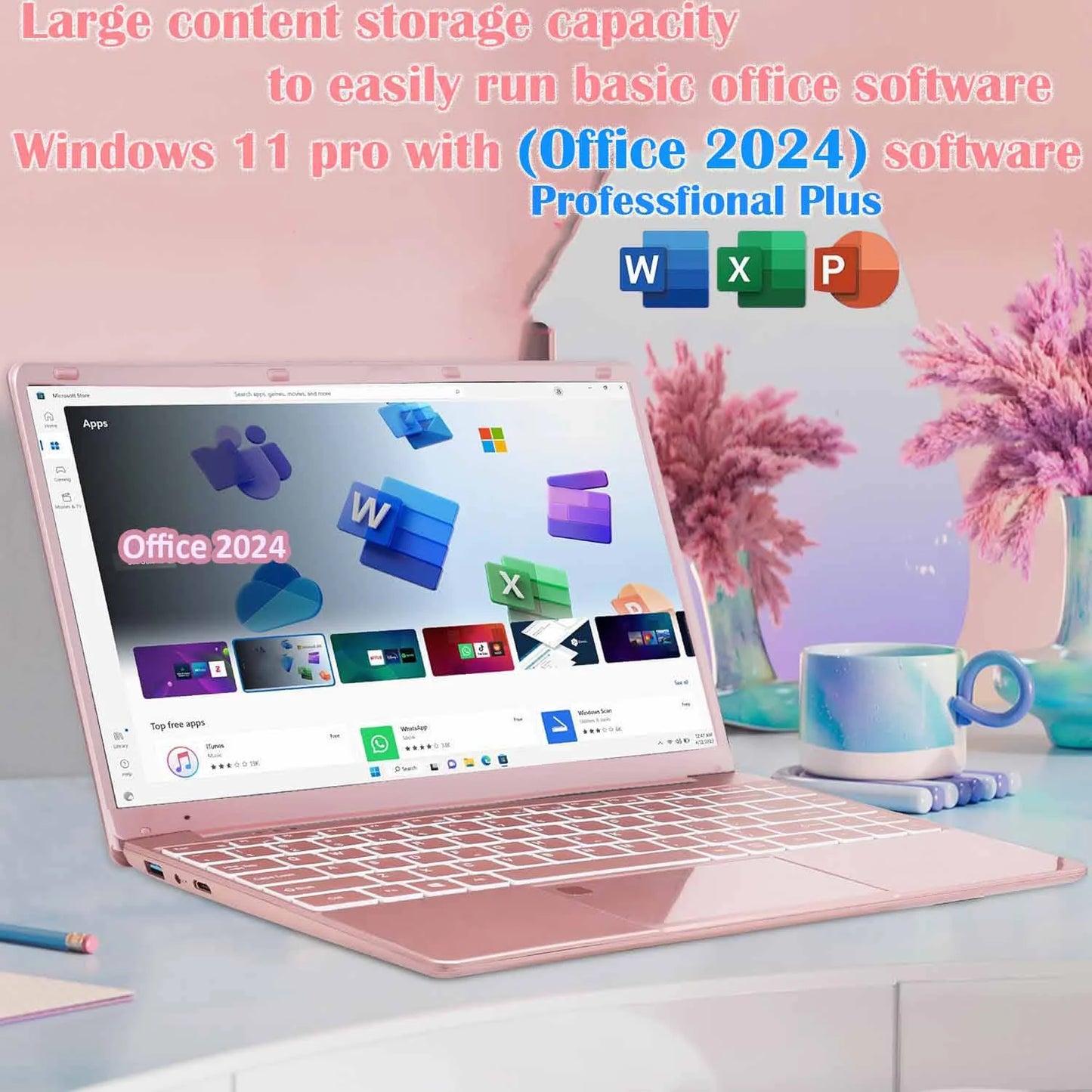 15.6" HD Student Laptop Computer Free Office 2024 Windows 11 Pro 16G DDR4 RAM 1TB SSD Large FHD IPS Screen Business Laptop Computer Intel Celeron N5095 Backlit KB