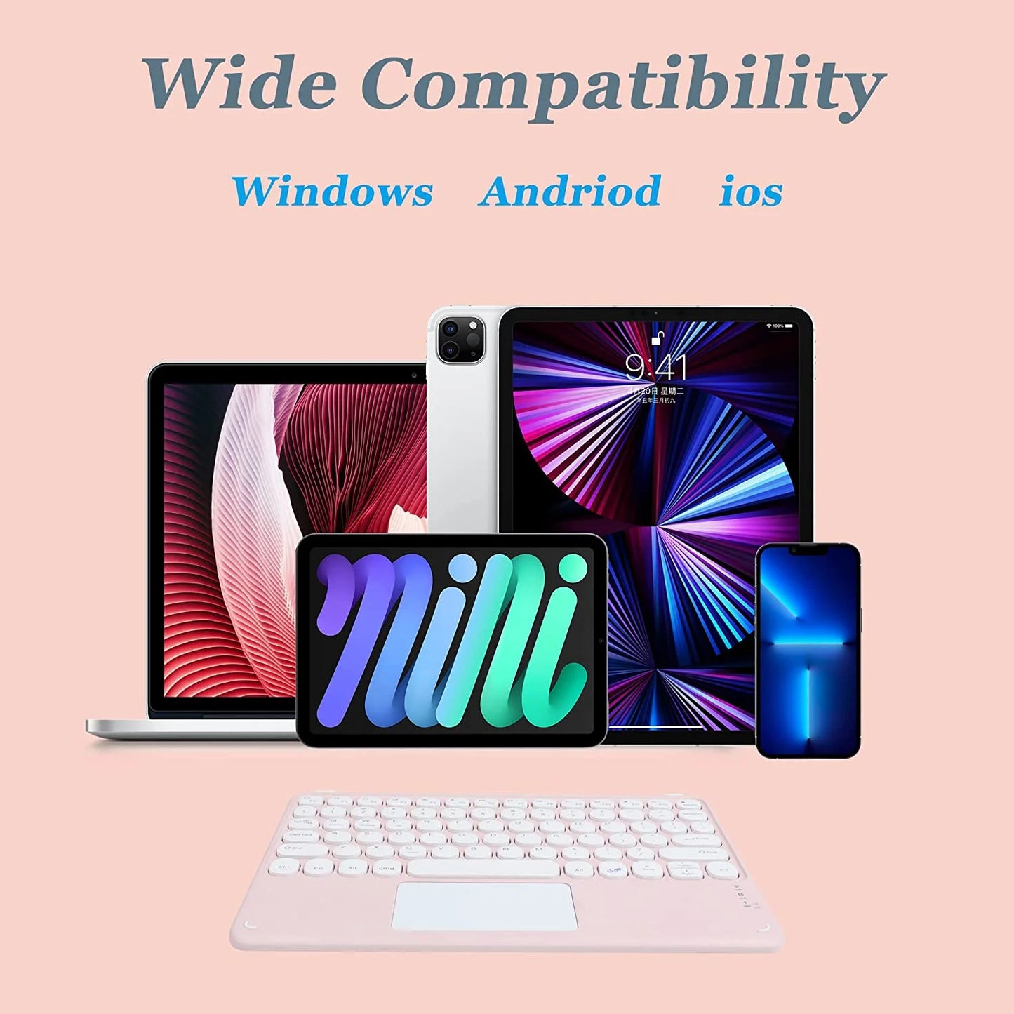 Wireless Bluetooth Keyboard with Touchpad for Ipad, Portable Mini Small Universal Rechargeable 10 Inch Ultra-Slim Wireless Keyboard for Tablet Smartphone PC Computer Laptop Windows Android Ios