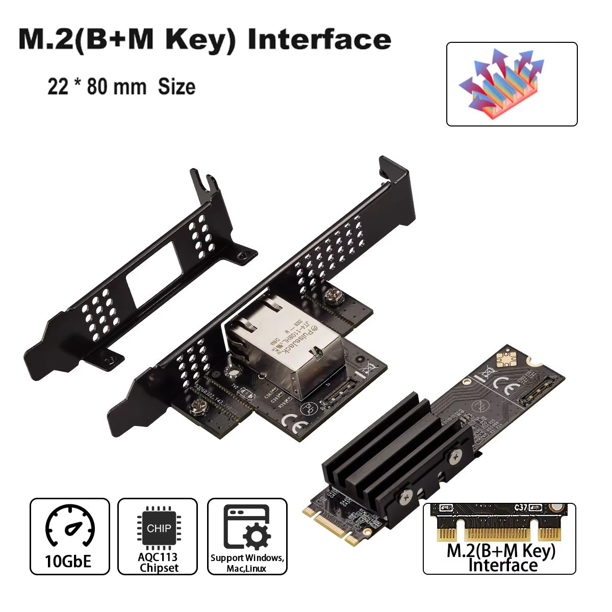 M.2 B+M Single-Port 10Gbe Network Card RJ45 Ethernet Network Adapter AQC113 Industrial Control Grade Server Network Card