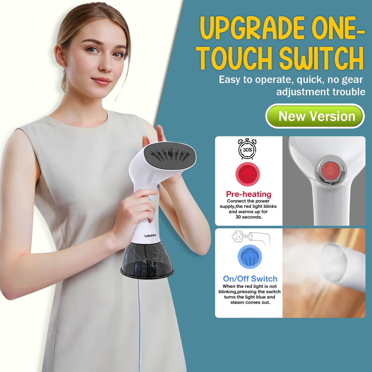Steamer for Clothes, 1350W Portable Handheld Garment Steamer, 400Ml Water Tank, White/Black